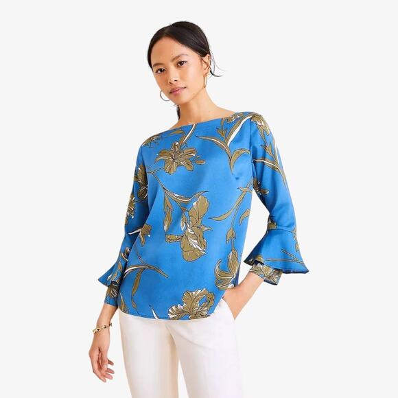 Ann Taylor Tops - Ann Taylor Women’s Blouse Executive Boho Capsule XS Blue Floral Cuff Sleeve Work